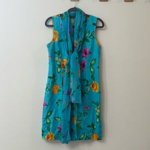 Talbots Floral Linen Sheath Dress - Turquoise and Multicolor